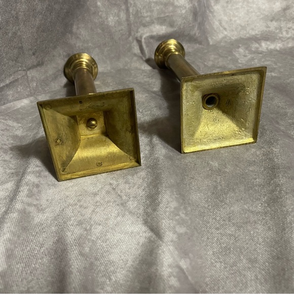 Vintage Solid Brass Candlesticks Set of 2 Square Bottom Taper Holder Heavy - Picture 4 of 6